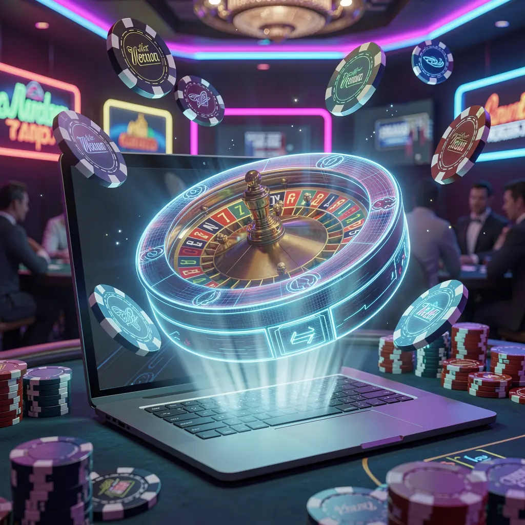 Stylish digital roulette wheel with glowing casino chips and dynamic lighting effects representing high energy casino action and big win potential at RM1000